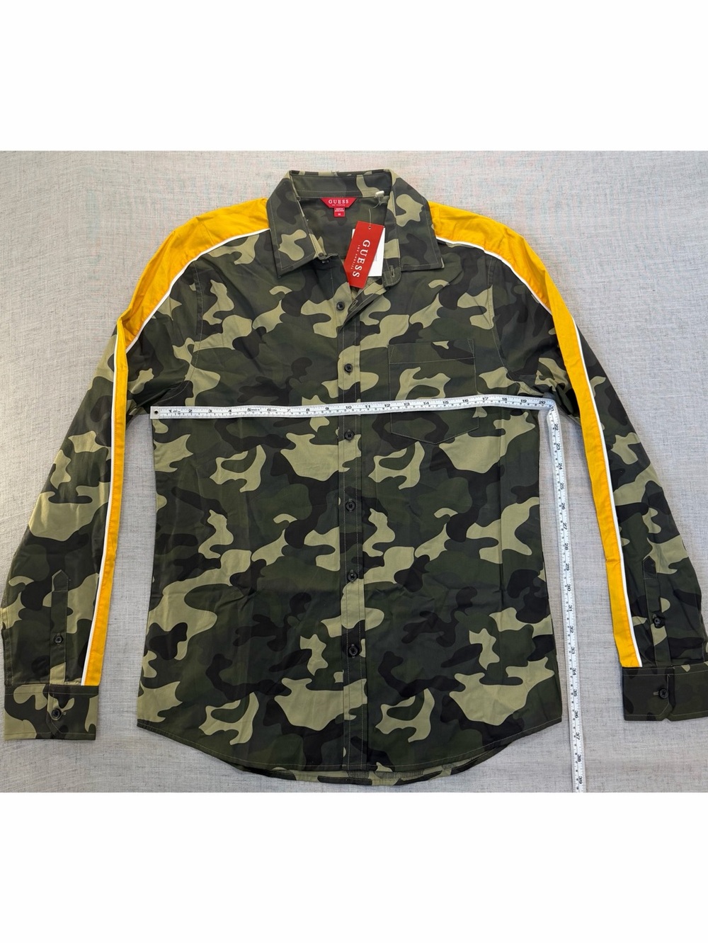 Guess Green Camo Military Shirt Jacket with Yellow Racing Stripes
